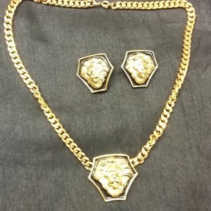 Vintage lion necklace and earrings
